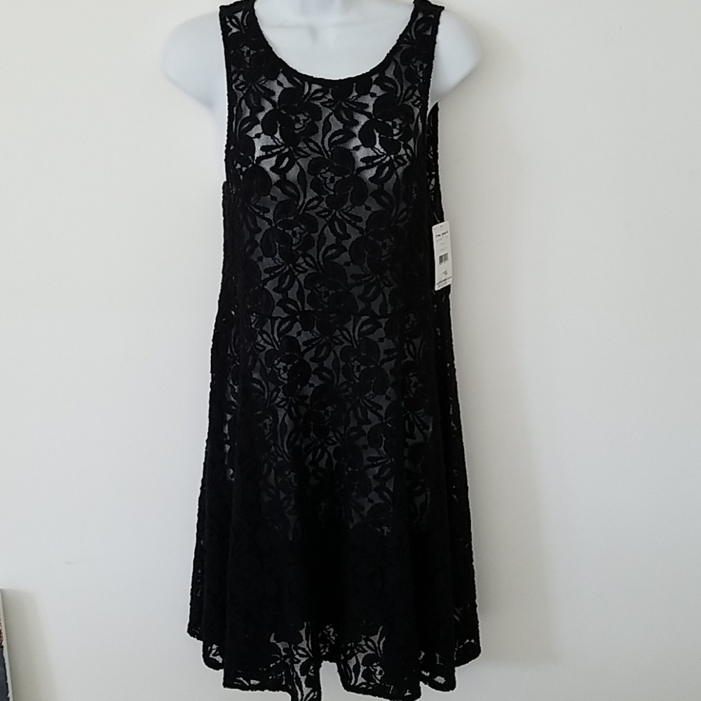 FREE PEOPLE Black lace dress NEW sz XS stretch